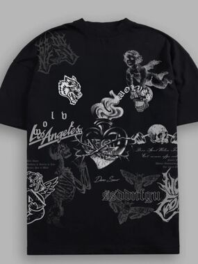 Darc Sport Black Short-Sleeve Graphic Tee with White Prints